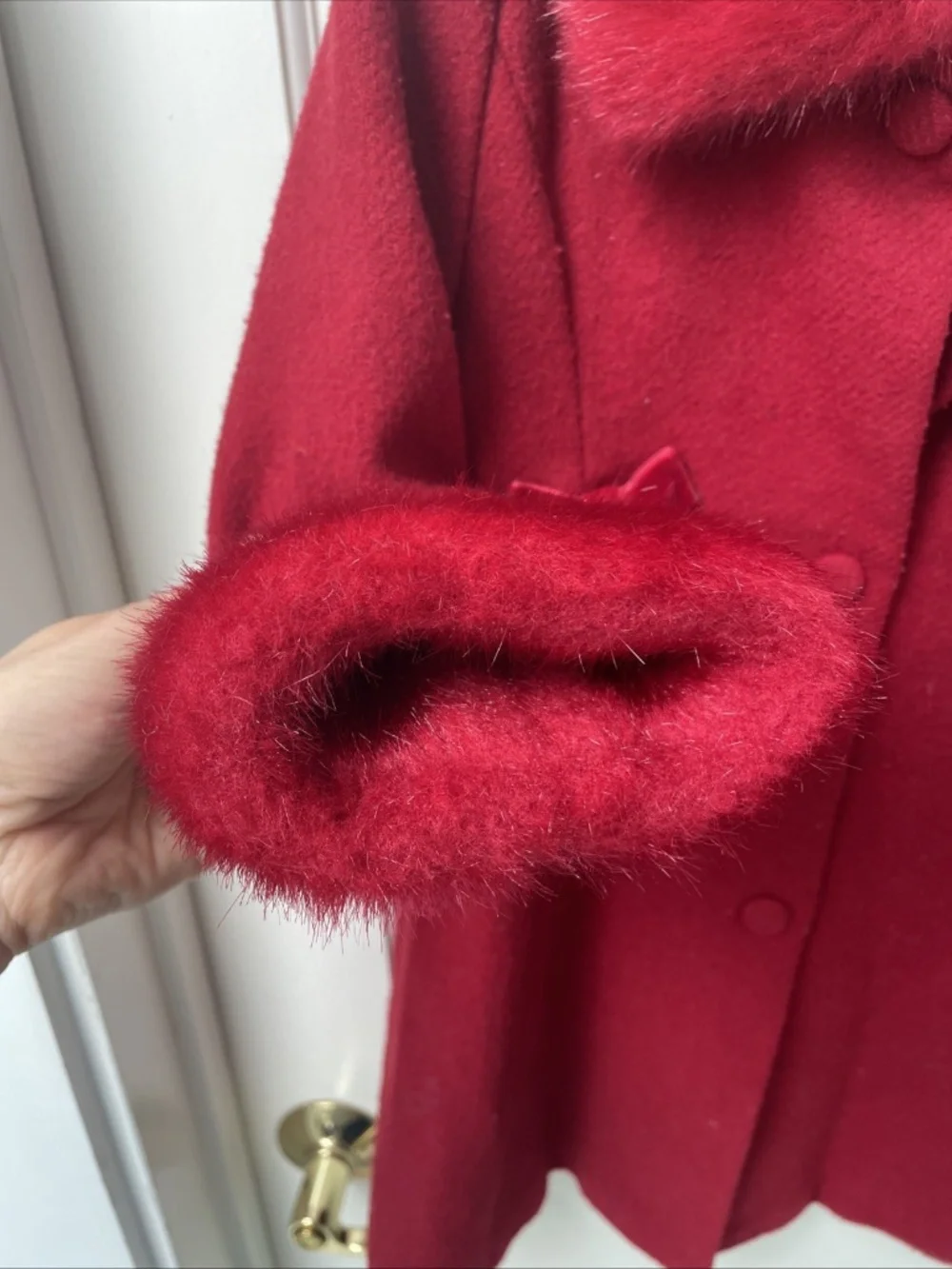 Children’s Place 4T Red Faux Fur Trimmed Wool Holiday Coat Bows Holiday